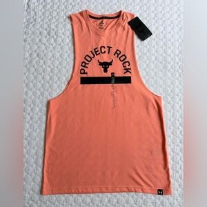Under Armour Project Rock Shirt Mens Small Orange Payoff Graphic Tank Top Gym